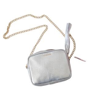 NWT Victoria’s Secret Silver Faux Leather Crossbody Gold Tone Chain Snakeskin